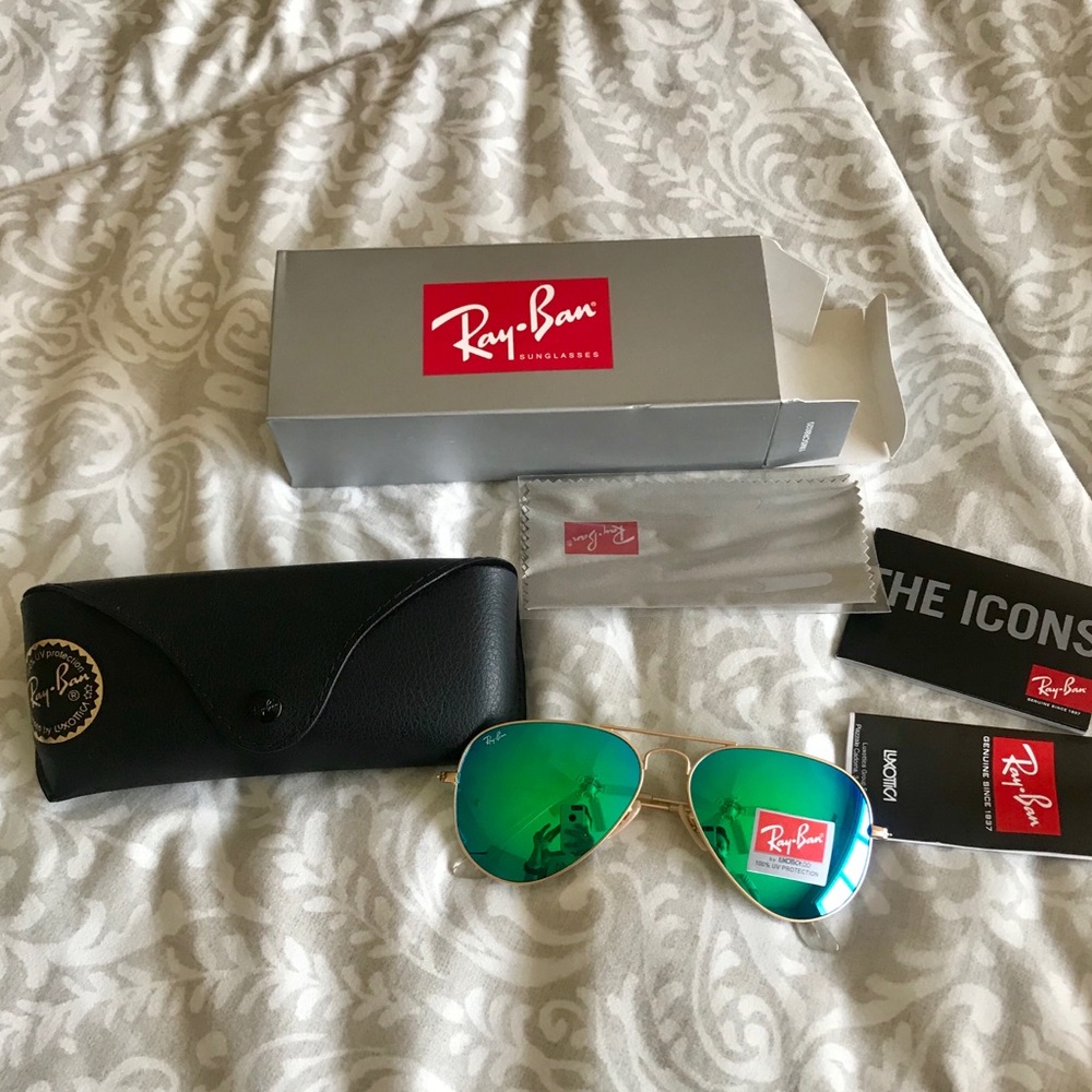 Ray Ban Green and Gold Mirror Aviators 58mm